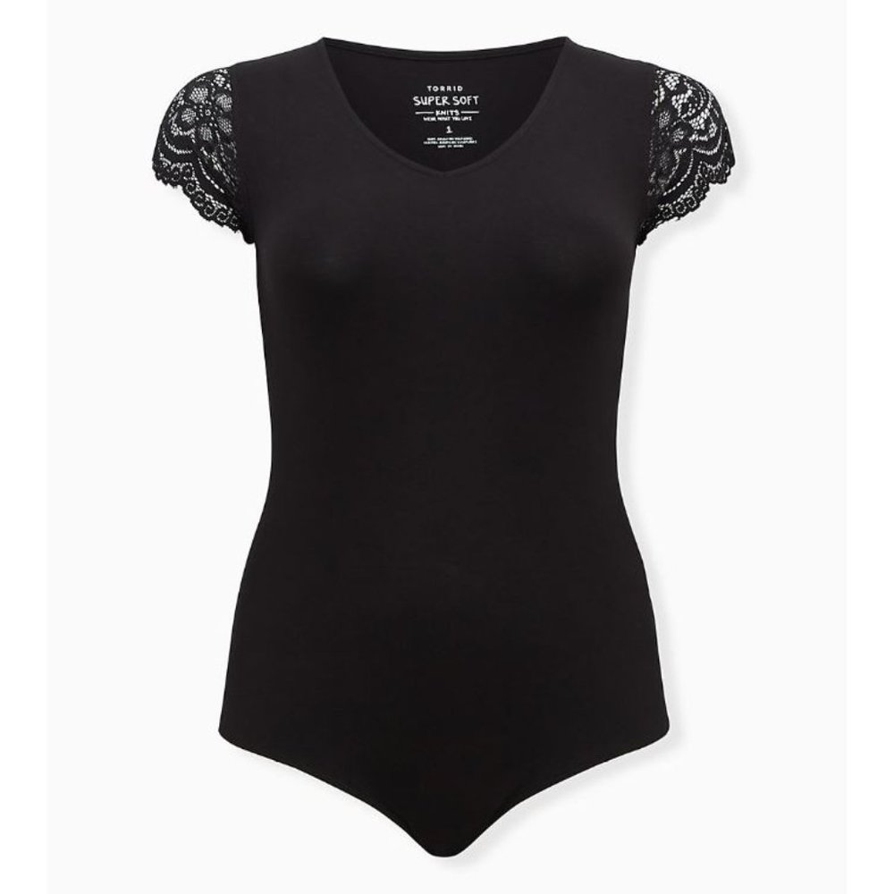 Torrid Sz 4 Super Soft Black Lace Sleeve Bodysuit
